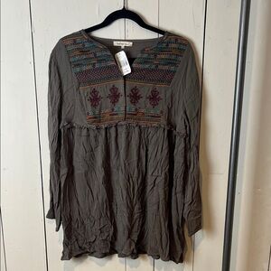 Indigo Soul Anthropologie grey Tunic with Colorful Embroidery size L